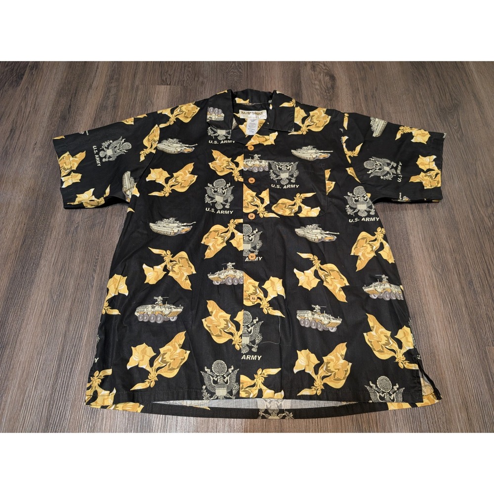 Hampshirt U.S.‎ Army Button Up Shirt Military Tank Print Black XL
